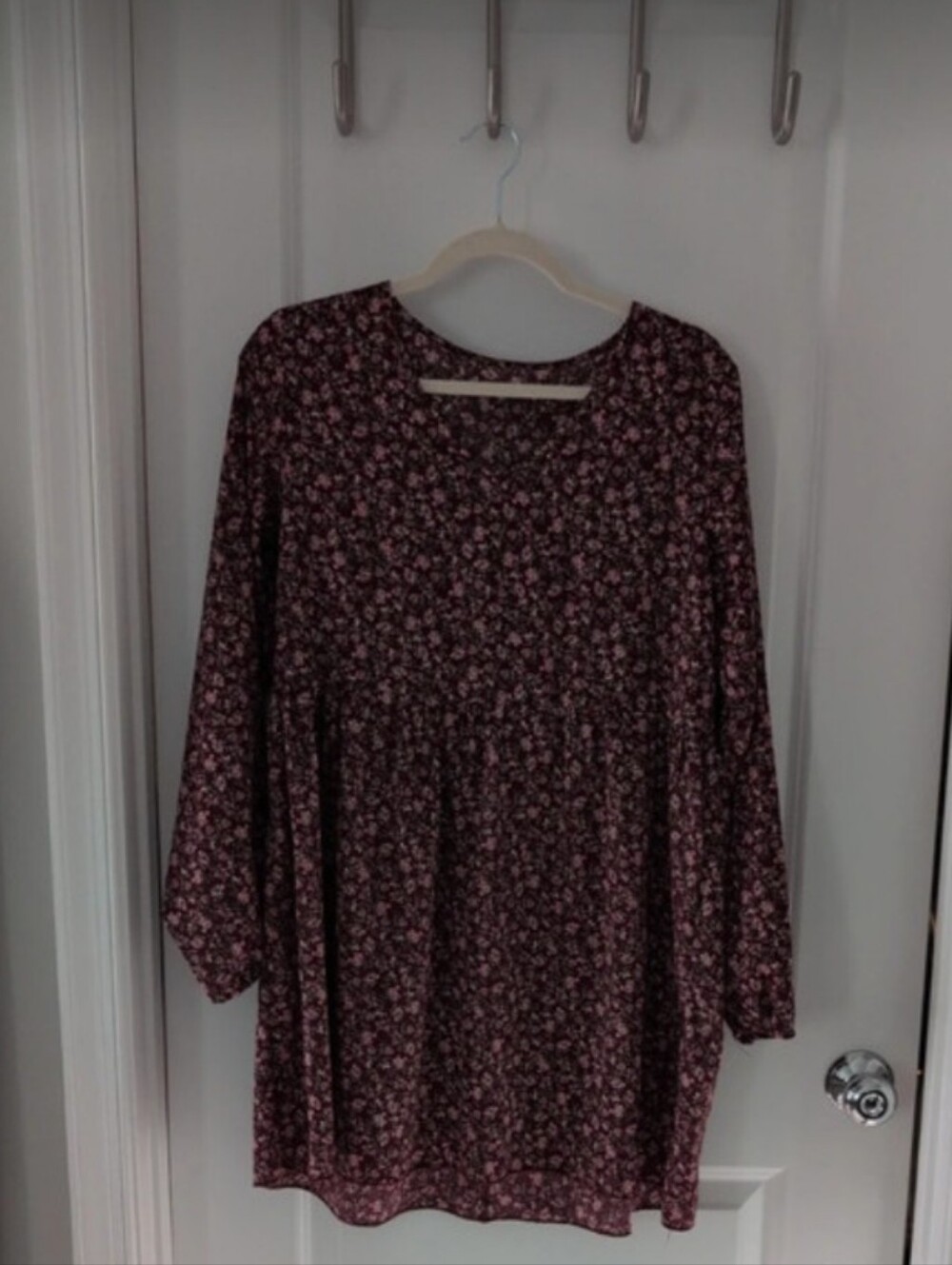 Floral Babydoll Tunic Top / Dress — Burgundy Floral